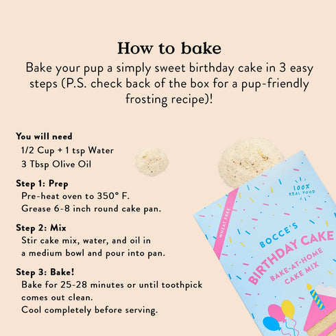 Bocce’s Bakery All-Natural, Bake At Home Dog Treat, Birthday Cake Mix, Wheat-Free, Limited-Ingredient, Made in the USA, 9 oz Box...
