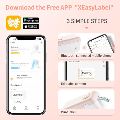 Label Maker Machine with Tape - HP4 Portable Bluetooth Label Maker Printer with Built-in Cutter, Mini Label Makers with Multiple Templates for Org...