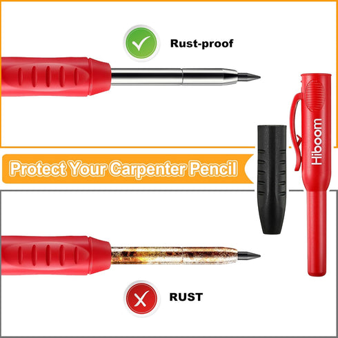 Hiboom 4 Pack Carpenter Pencils Set with 24 Refills, 2.8mm Mechanical Carpenter Pencil Built in Sharpener Woodworking Marking Tool Solid Long Nose...