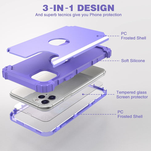 IDweel for iPhone 11 Pro Max Case with Tempered Glass, Hybrid 3 in 1 Shockproof Slim Heavy Duty Protection Hard PC Cover Soft Silicone Bumper Full...