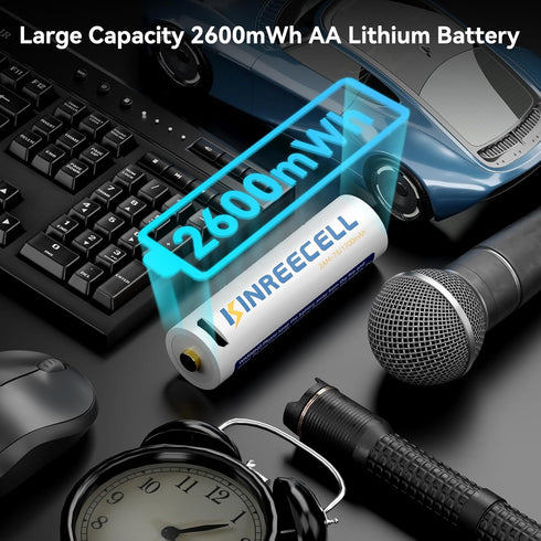 Rechargeable AA Li-Ion Battery, 2600mWh 1.5V Constant Output AA Battery with 4 and 1 USB Cables, 1.5 Hour Fast Charge, 1500 Charge Cycles for Smar...