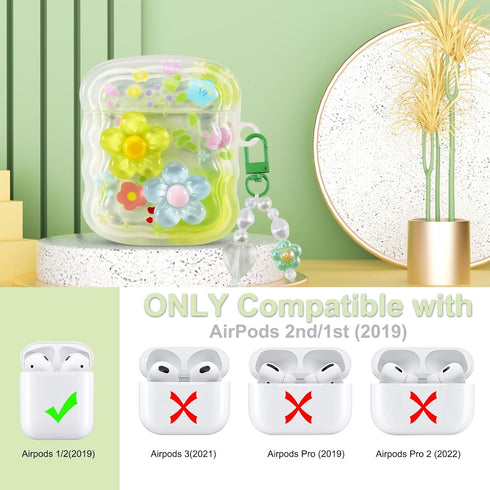 for AirPods Case with Cleaner Kit Cute 3D Curly Wave Frame Flowers Design Preppy Fashion with Keychain, Soft TPU Protective AirPods 2nd & 1st Gene...