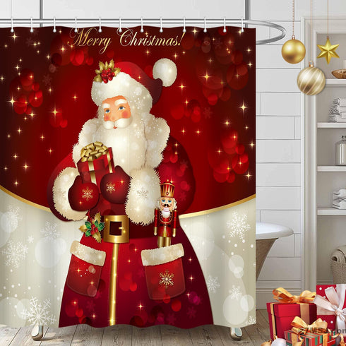 Christmas Santa Claus Shower Curtains for Bathroom Decor, Red Xmas Holiday Fabric Shower Curtain Set, Winter Bathroom Accessories, Hooks Included ...