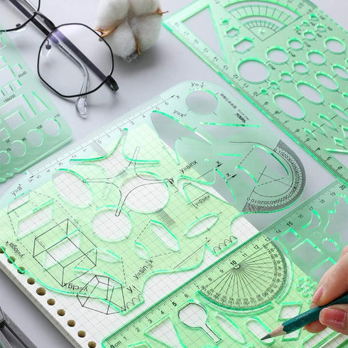 MWELLEWM 11 Pcs/Set Geometric Drawing Template Stencils Drawing Rulers Multi-Function Measuring Ruler for Studying, Designing and Building School ...