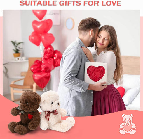 Small Teddy Bear with Heart Cute White Teddy Bear Stuffed Animal Valentine's Day Soft Stuffed Bear Plush Bear Plushie Toys Gifts for Girlfriend Bo...