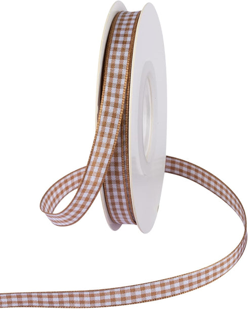 Gingham Ribbon, 3/8 Inch 25 Yd, Plaid Checkered Ribbon with Woven Edge, for DIY Crafts, Flower Bouquet Wrapping Home Decoration (Old Gold)...