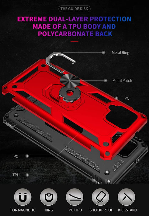 for Samsung Galaxy A42 5G Case with HD Screen Protectors, Military-Grade Metal Ring Holder Kickstand 15ft Drop Tested Shockproof Cover Case for Sa...