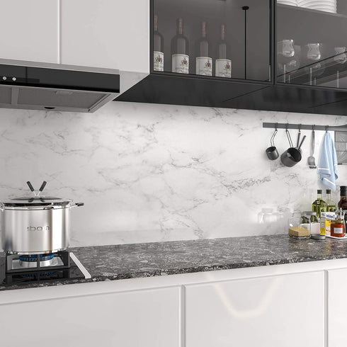 Stickyart White Grey Marble Wallpaper Matte Self Adhesive Faux Marble Wall Paper Sticker Pull and Stick Thick Granite Look Contact Paper Removable...