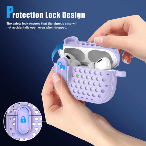 AirPods Pro Second Generation Protective case with Cleaning kit, Anti-Fall Lock Design, Personalized Hollow Style - Pure Purple...