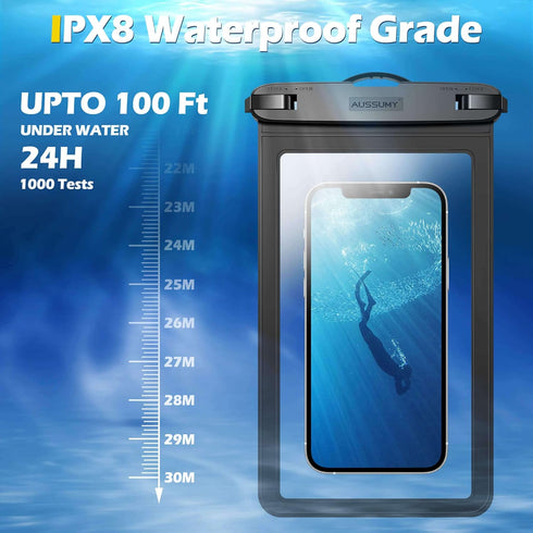 XL Large Waterproof Cell Phone Pouch 2-Pack: Underwater Clear Phone Holder Protector - Universal Water Proof Dry Bag Case with Neck Lanyard for iP...