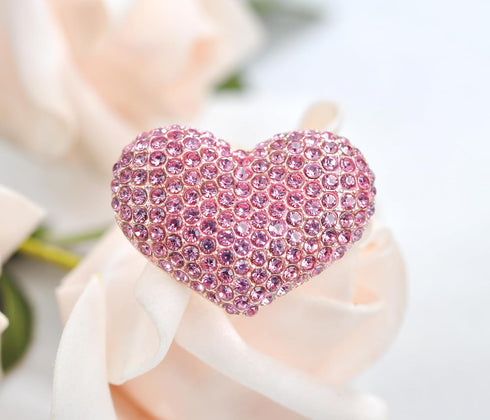 Gyn&Joy Golden Tone Womens Pink Colored Crystal Rhinestone Love Heart Brooch Pin...