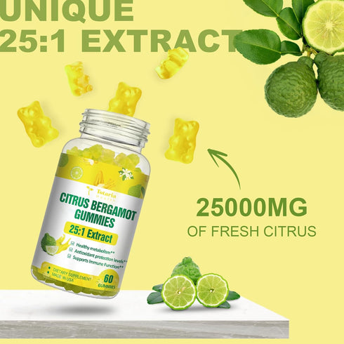 Citrus Bergamot Gummies for Healthy Cholesterol - All Natural Supplements 25:1 Extract from Italy Bergamot Supplement for Immune Support Healthy A...