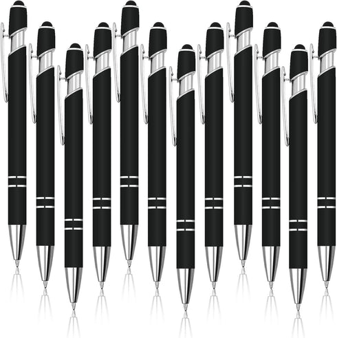 Ballpoint Pen with Stylus Tip,12 Pcs 1.0 mm Black Ink Metal Pen,2 in 1 Stylus Ballpoint Pens,Metal Stylus Pen for Touch Screens,Comfortable Writin...