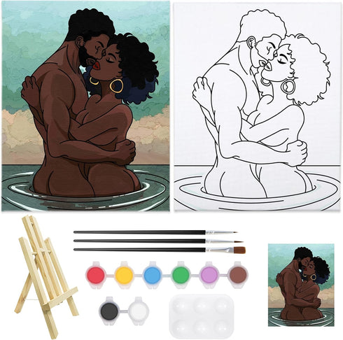 Nuberlic 8x10 Pre Drawn Canvas for Painting for Adults Sip and Paint Kit for Adult's Couple's Date Night Party Supplies Favors Valentine's Day Gif...