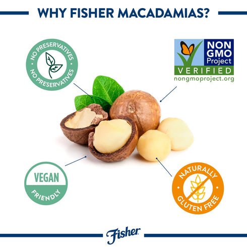 Fisher Chopped Macadamia Nuts, 4.44 oz Raw Shelled Unsalted Nuts for Cooking, Baking, or Snacking, Resealable Bag, Naturally Gluten Free, Vegan, K...