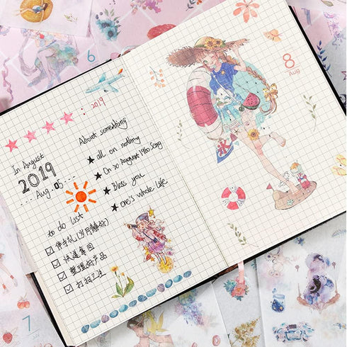 Cute Washi Scrapbook Stickers72 Sheets Kawaii 12 Monthly Japanese Style Girl Sticker Decals bulk Pack for Bullet Journaling,Scrapbooking,Kid DIY A...