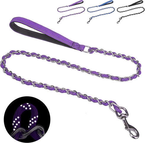 HOMIMP Heavy Duty Dog Leash Chew Proof 4 FT, Reflective Dog Leash for Medium Large Dog, Metal Dog Training Leashes with Soft Padded Handle, Strong...