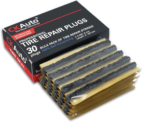CKAuto 30pcs 4" Black Tire Repair Strings, Automotive Tool Tire Repair Plugs for Tubeless Off-Road Tires Car, Bike, ATV, UTV, Wheelbarrow, Mower...