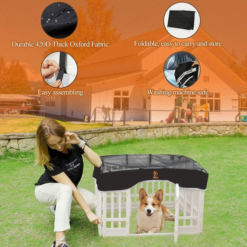 PJYuCien Dog Playpen Mesh Top Cover, Fits 36 Inch 4 Panels Regular Square Plastic Exercise Pet Pen, Velcro Connections, Black (Note: Cover Only, P...