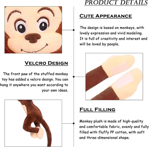 35.4" Hanging Monkey Stuffed Animals Plush Brown Cute Monkey Toy for Kids Adults...