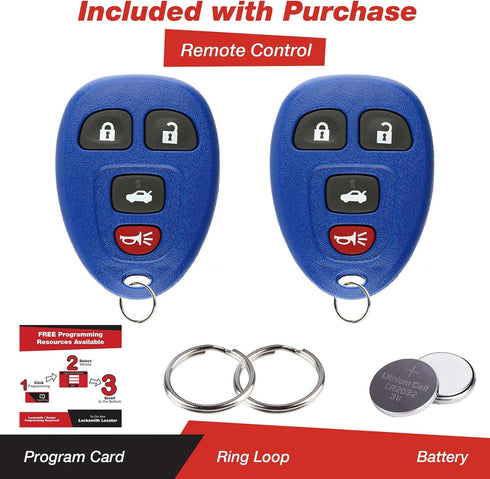 KeylessOption Keyless Entry Remote Control Car Key Fob Replacement for 15252034 -Blue (Pack of 2)...