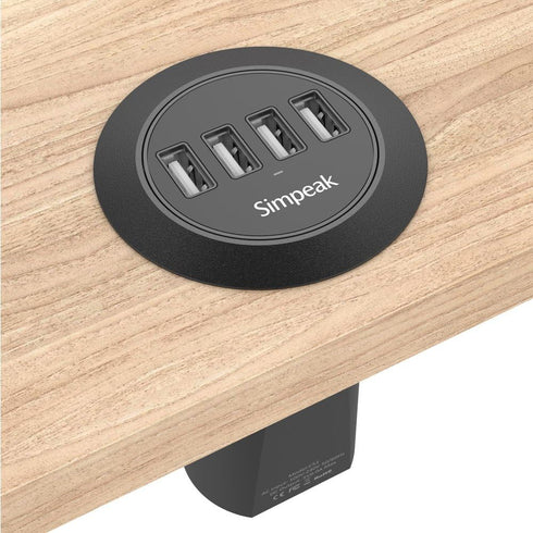 Simpeak 30W 4-Port USB Desk Charger Desktop Charging Station Mounts on The 2.0"/2.4" Grommet Hole with Power Cable (Match 2pcs Grommet),C51 Black...