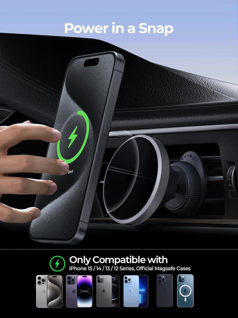 for MagSafe Car Mount Charger, Qi2 Certified 15W Ultra-Fast Magnetic Wireless Car Charger, Compatible with MagSafe Car Charger, Air Vent Phone Hol...