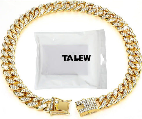 Dog Chain Diamond Collar Walking Metal Chain Collar with Design Secure Buckle, Pet Collar Jewelry Accessories for Small Medium Large Dogs Cats (Go...