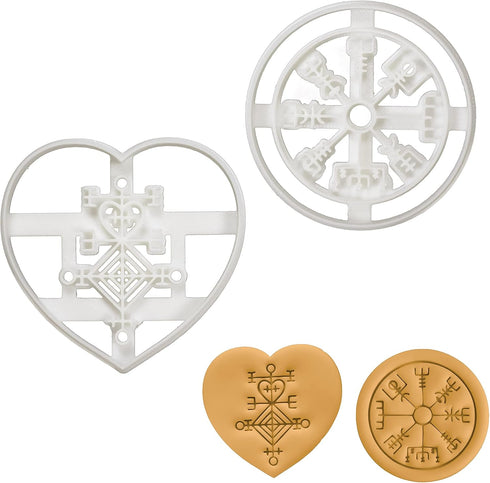 Set of 2 Icelandic Magical Stave cookie cutters (Designs: Love Charm Astarstafur & Runic Compass Vegvisir), 2 pieces - Bakerlogy...