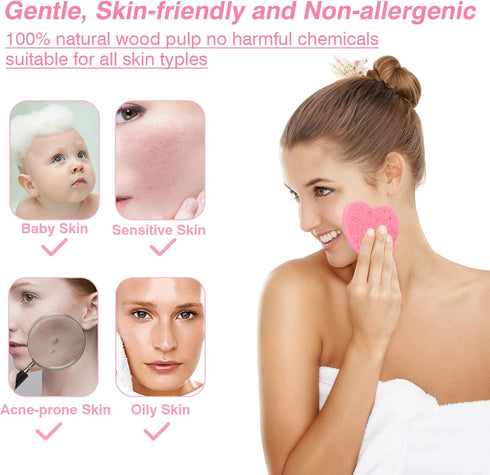 100 Pieces Compressed Facial Sponges for Estheticians, Pink Heart Face Sponges for Cleansing and Exfoliating Natural Reusable Sponges for Facials ...