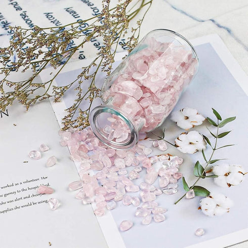 JOHOUSE Rose Quartz Crystals, 1lb Pink Crushed Rose Quartz Chips Bulk Tumbled Stones Irregular Shaped Succulent Pebbles Decorative Rocks for Aquar...