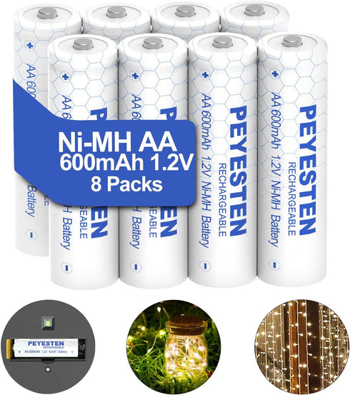 1.2V Ni-Mh AA Rechargeable Battery 600 mAh Double A Battery for Outdoor Garden Lights Solar Light Pathway Lights 8 Packs...