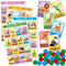 Bilingual Tablas Game in English and Spanish, Mexican Bingo for 10 Players - 10 Boards, Full Deck of Cards and Chips, Theme Animals...