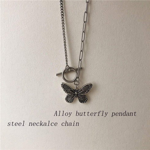 FXmimior Dainty Simple Boho Steel Chain Necklace Choker Silver Butterfly Pendant Necklaces Chain Jewelry for Women and Girls...