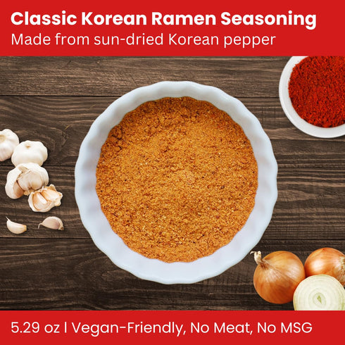 Korean Ramen Soup Seasoning Powder, Hot and Spicy Flavor, Vegan Instant Broth Mix, 5.29 oz Pack – Product of Korea...
