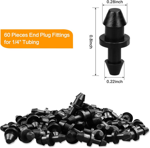 60 Pieces Drip Irrigation 1/4" Tubing End Plugs Fittings, Barbed Connectors End Cap for 1/4 Inch Irrigation Tubing, Drip Line End Closure for Drip...