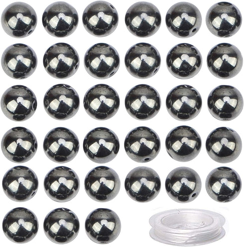100Pcs Natural Crystal Beads Stone Gemstone Round Loose Energy Healing Beads with Free Crystal Stretch Cord for Jewelry Making (Hematite, 8MM)...