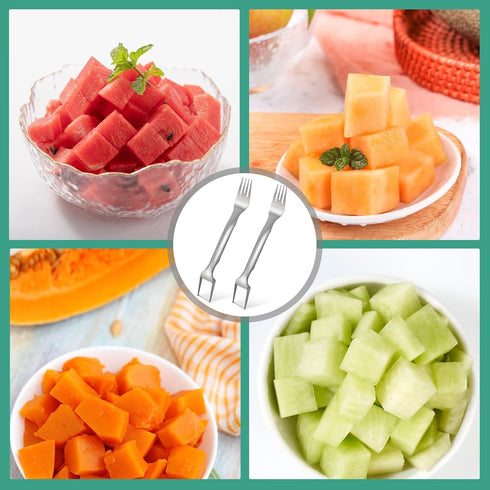 2PCS Watermelon Fork Cutter, 2-in-1 Stainless Steel Cutters, Dual Head Watermelon Slicer Knife, Kitchen Cutter Knife for Family...