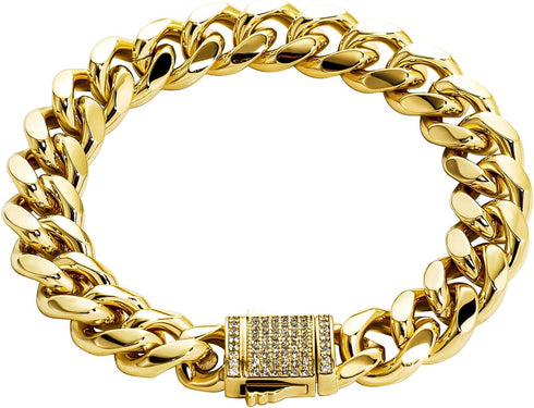 TOPGRILLZ Gold Bracelet Cuban Link Iced out 14K Gold Plated Hip Hop Miami Solid Cuban Link Bracelet for Men 10mm Diamond Clasp Gifts for Women...
