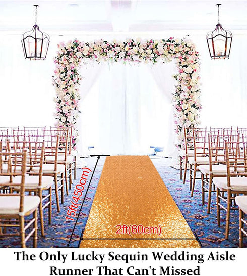DUOBAO Aisle Runner for Wedding-15FTx2FT-Deep Gold Sequin Indoor Outdoor Ceremonies Decor Church Walkway Carpet Runners Rugs Sequins...