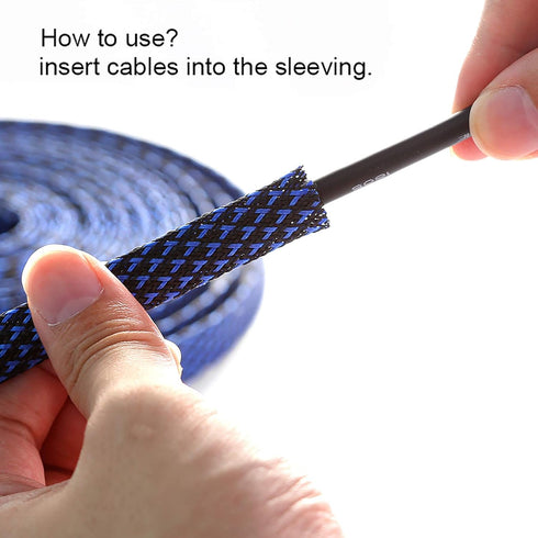 25ft - 1 inch PET Expandable Braided Sleeving – BlackBlue – Alex Tech Braided Cable Sleeve...