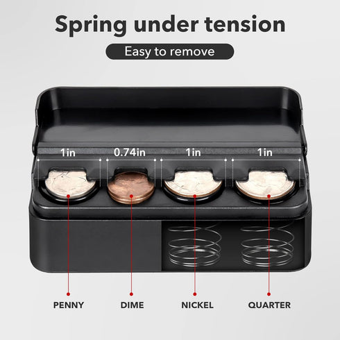 SINGARO Coin Holder for Car, Coin Change Organizer Compatible with Coins of Different Sizes, Dash-Mounted Holder Suitable for Most Cars, Trucks(Bl...