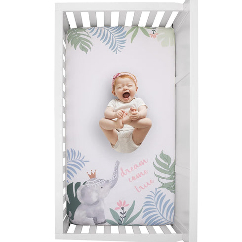 NoJo Tropical Princess Elephant/Jungle Pink and Green 100% Cotton Photo Watercolor Crib Sheet...