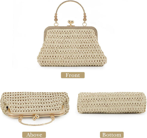 Lanpet Straw Clutch Purses for Women, Summer Evening Handbags, Woven Beach Shoulder Handbags for Party, Prom, Wedding...