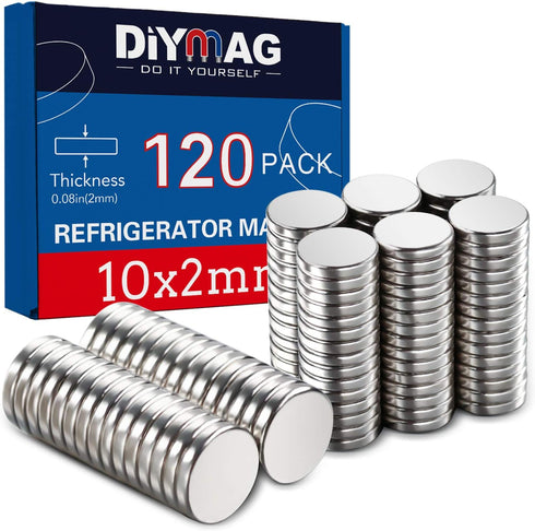 DIYMAG 120Pcs Refrigerator Magnets 10x2mm Premium Brushed Nickel Small Round Cylinder Fridge Magnet, Perfect to use as Office Magnets, Dry Erase B...