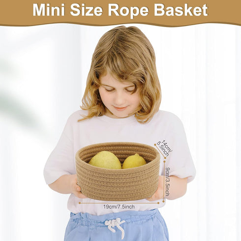 ?2 Pack?ABenkle Small Woven Baskets, Tiny Oval Shallow Storage Baskets, Mini Cotton Rope Empty Decorative Basket, Boho Little Organizer Bins for B...