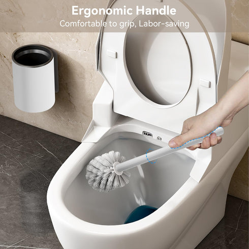 Aluminum Toilet Bowl Brush and Holder Set, Toilet Scrubber with Metal Handle Holder Durable Bristles for Bathroom Cleaning, Wall Mounted Floor Sta...