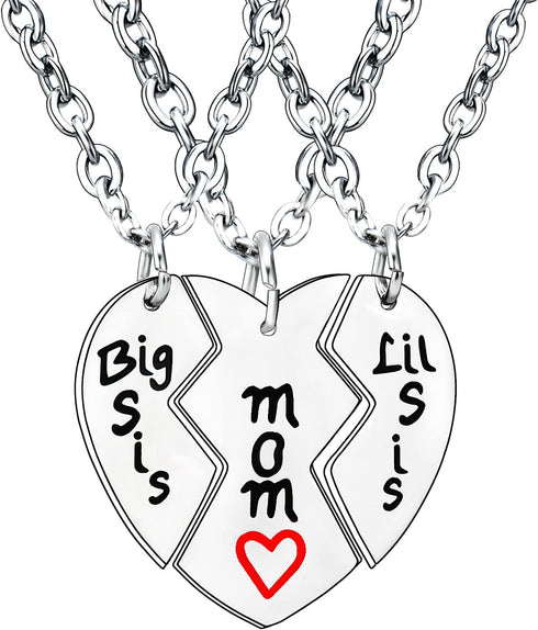 3PCs Mom Lil Sis Big Sis Necklace Mom Gifts Mommy MaMa Necklace Mother Necklace Mothers Day Christmas Birthday Gifts from Daughter Necklace Set Bi...