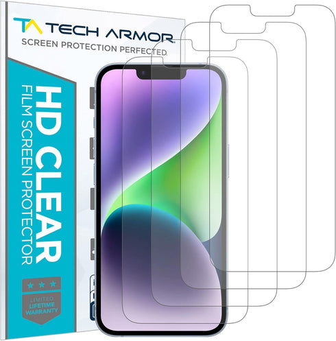 Tech Armor 4 Pack HD Clear Film Screen Protector Compatible for Apple NEW iPhone 14 (2022), iPhone 13 and iPhone 13 Pro (2021) 5G 6.1 Inch...