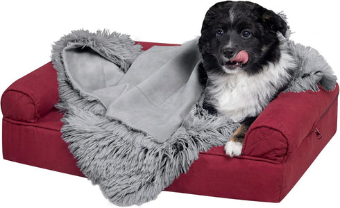 Furhaven Waterproof Throw Blanket for Dogs & Indoor Cats, Washable - Shaggy Plush Calming Long Faux Fur & Velvet Dog Blanket - Gray, Small...